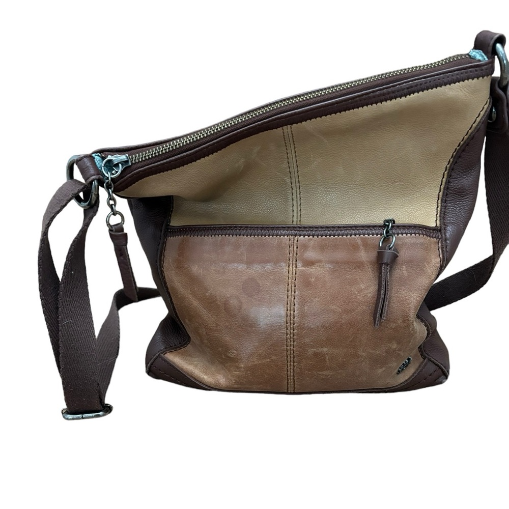 The Sak Purse Scotch Color Block Iris Leather Crossbody Bag Adjustable Strap